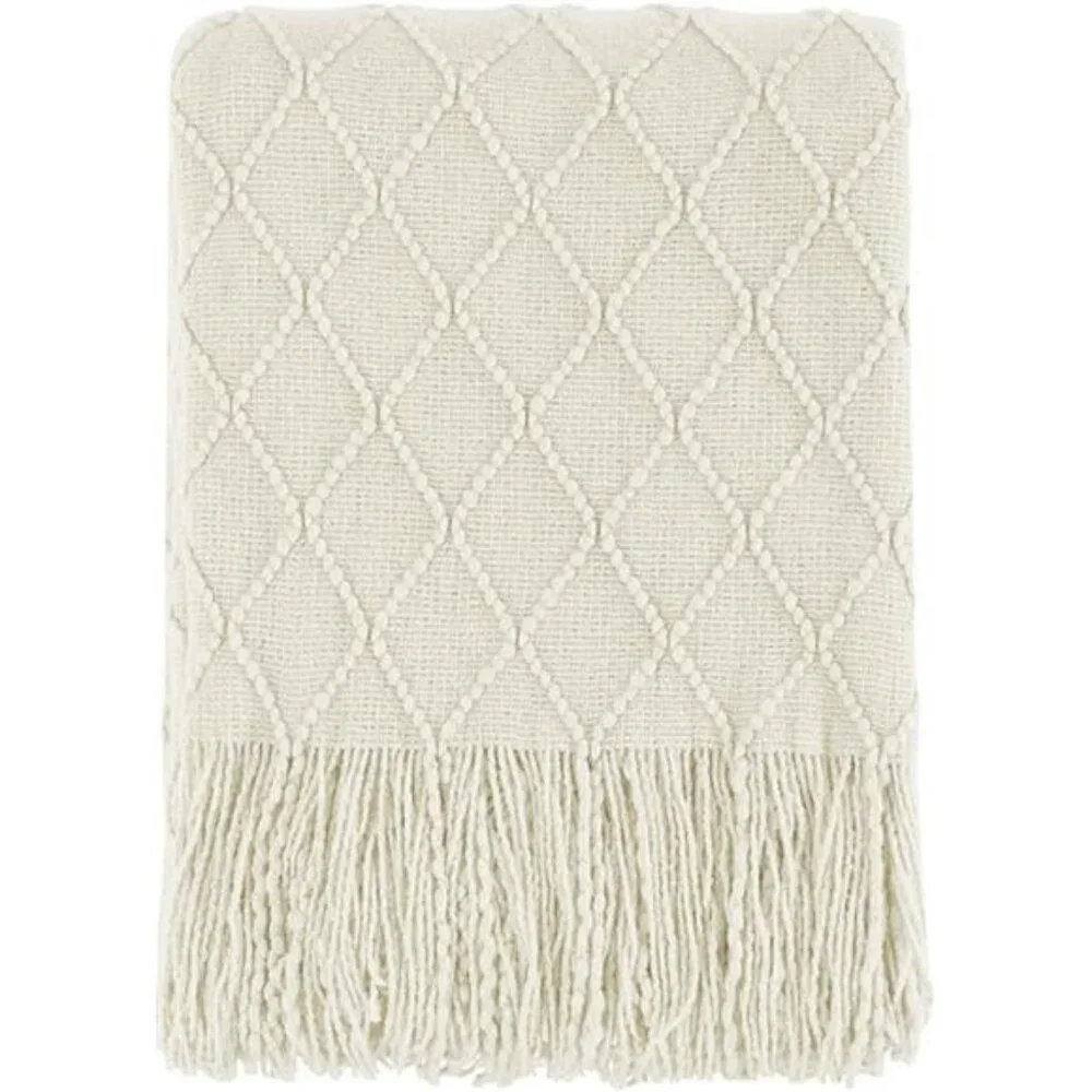 Geometric Acrylic Throw Blanket – 50x60 Soft Cozy Sofa Couch Blanket with Fringe